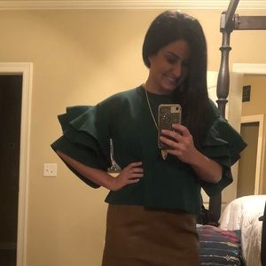 Ruffle sleeve hunter green sweater